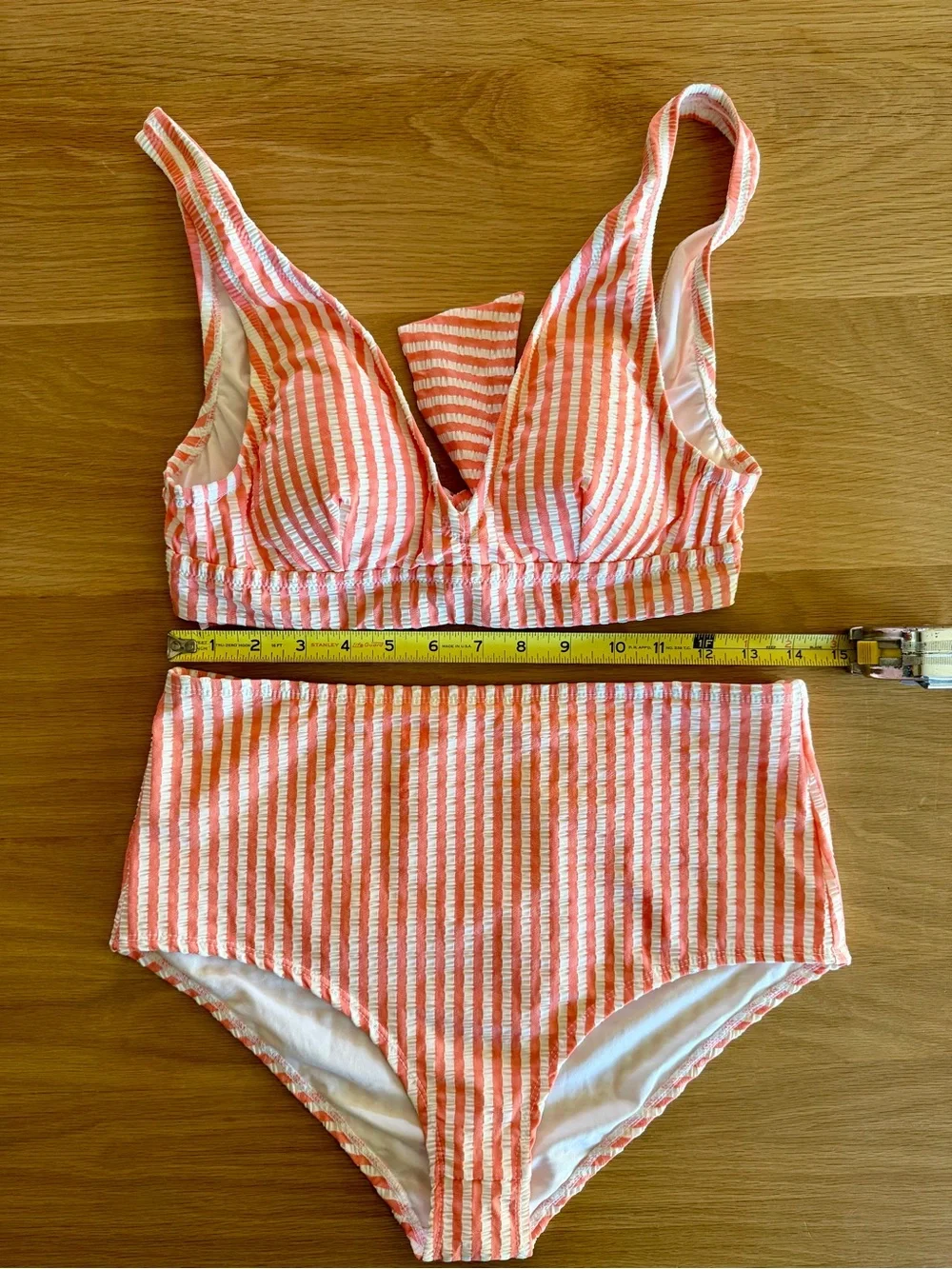 NWOT J. Crew Coral & White High-Waist Bikini Set (S top / Med bottom) - Picture 3 of 5